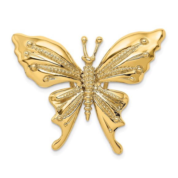 14k Yellow Genuine Gold Polished & Beaded Butterfly Slide Necklace Charm Pendant - Picture 1 of 4